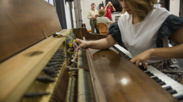 Student Wiring up Acoustic Piano