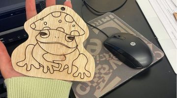 Close up image of a wooden frog cutout