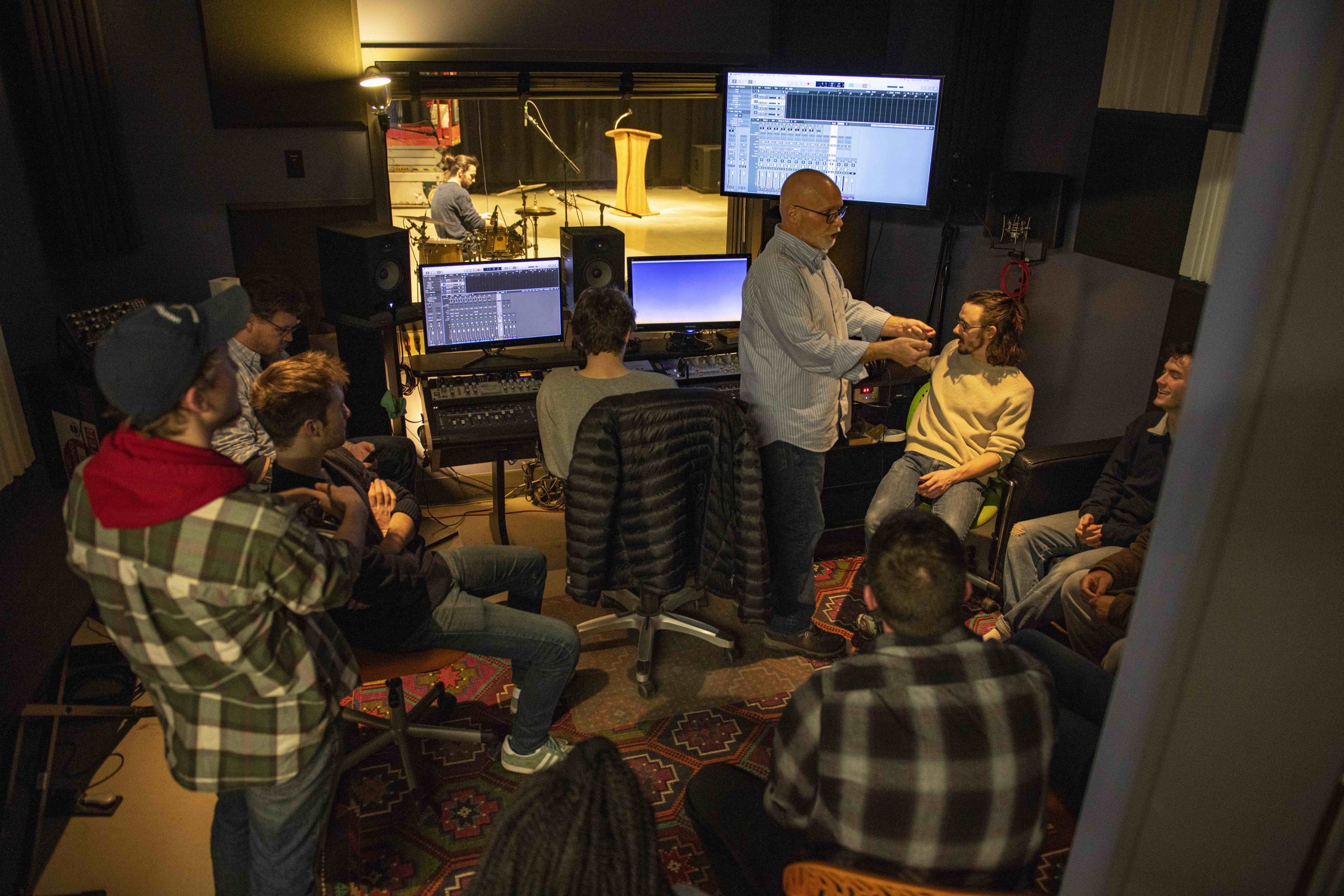Students gather in IMRC Center's Audio Recording and Production Lab